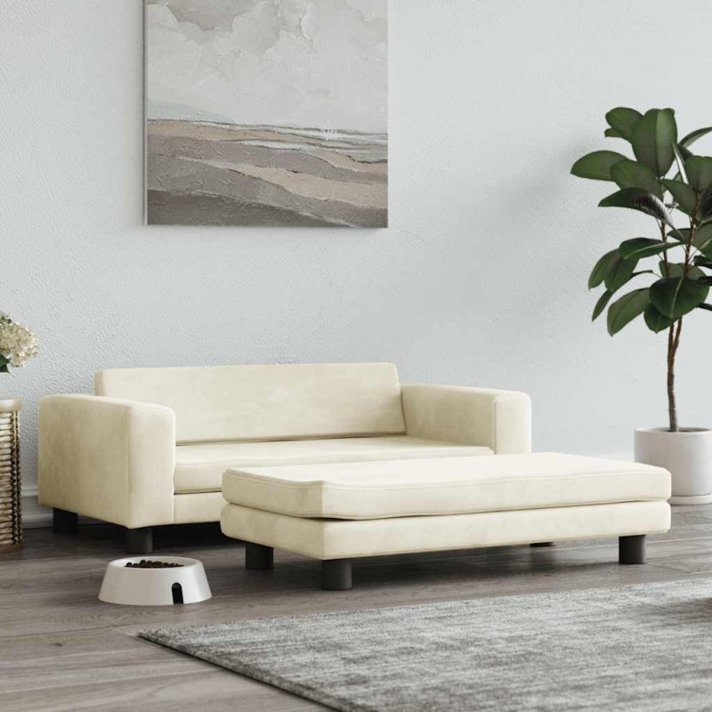 Lit pour chien avec extension crème 100x50x30 cm velours 