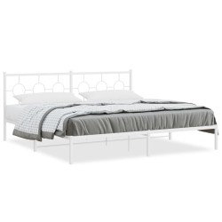 Cadre de lit métal sans matelas et tête de lit blanc 193x203 cm 
