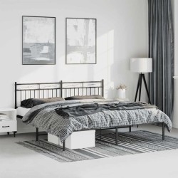 Cadre de lit métal sans matelas avec tête de lit noir 183x213cm 