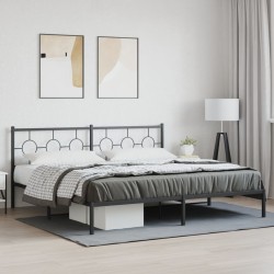 Cadre de lit métal sans matelas avec tête de lit noir 193x203cm 