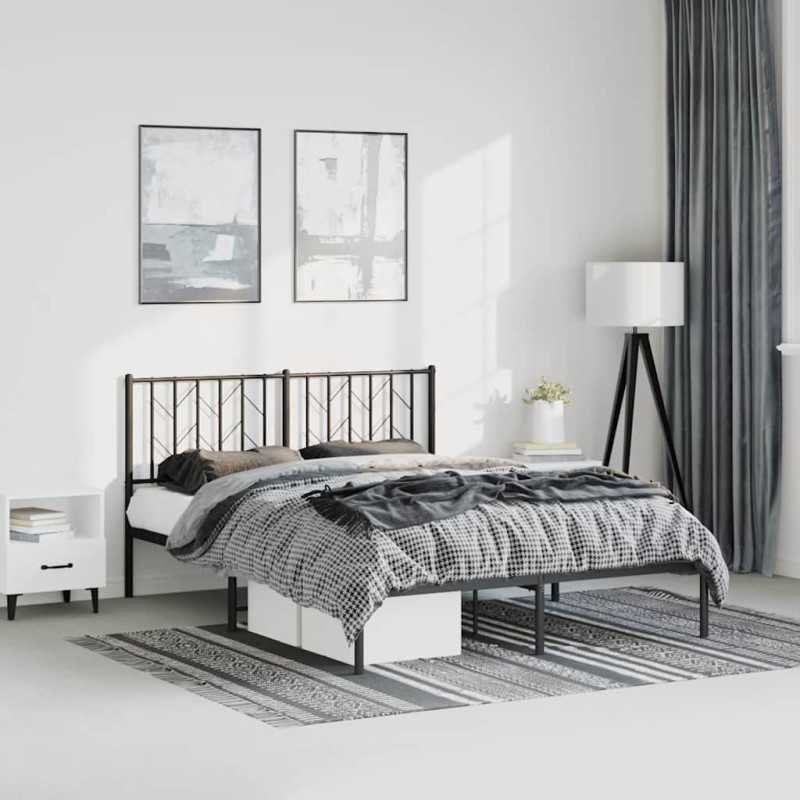 Cadre de lit métal sans matelas avec tête de lit noir 193x203cm 