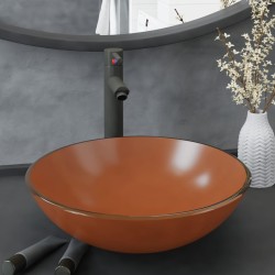 Lavabo de bain avec robinet et drain à poussoir Verre trempé 