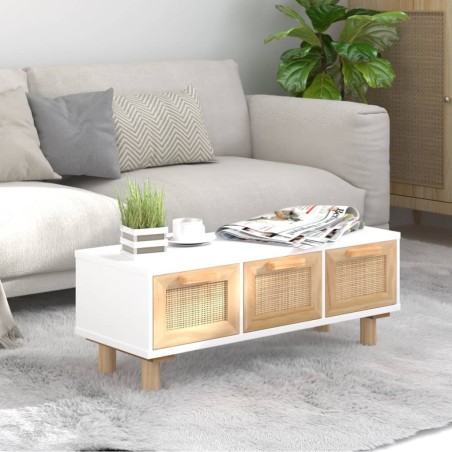 Table basse Blanc 80x40x30 cm Bois d'ingénierie et pin massif 