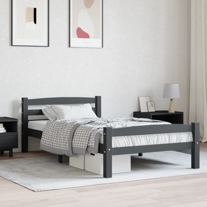 Cadre de lit sans matelas gris foncé pin massif 100x200 cm Cadre de lit sans matelas gris foncé pin massif 100x200 cm