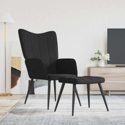 Chaise de relaxation avec tabouret Noir Tissu 