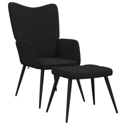 Chaise de relaxation avec tabouret Noir Tissu 