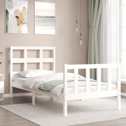 Cadre de lit sans matelas blanc bois de pin massif 