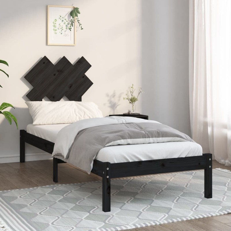Cadre de lit sans matelas noir 75x190 cm bois massif 