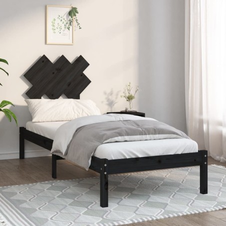 Cadre de lit sans matelas noir 75x190 cm bois massif 