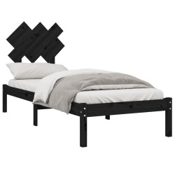 Cadre de lit sans matelas noir 75x190 cm bois massif 