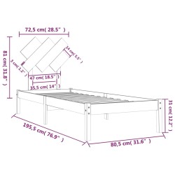 Cadre de lit sans matelas noir 75x190 cm bois massif 