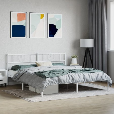 Cadre de lit métal sans matelas et tête de lit blanc 200x200 cm 