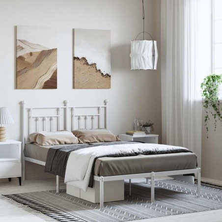 Cadre de lit métal sans matelas et tête de lit blanc 135x190 cm 