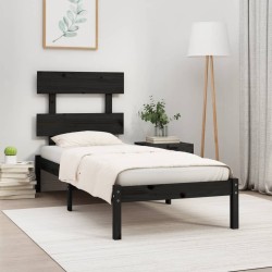 Cadre de lit sans matelas noir 75x190 cm bois massif 