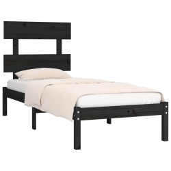 Cadre de lit sans matelas noir 75x190 cm bois massif 