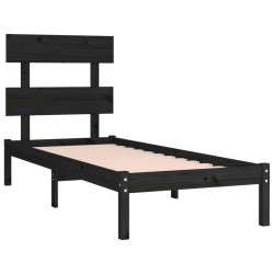 Cadre de lit sans matelas noir 75x190 cm bois massif 