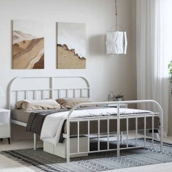 Cadre de lit métal sans matelas et pied de lit blanc 150x200 cm 