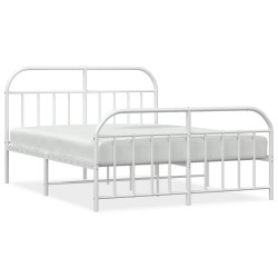 Cadre de lit métal sans matelas et pied de lit blanc 150x200 cm 