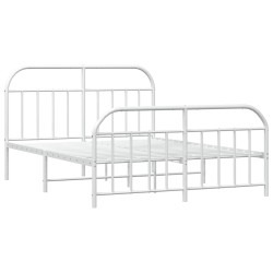Cadre de lit métal sans matelas et pied de lit blanc 150x200 cm 