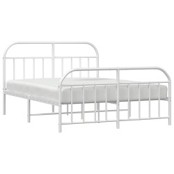 Cadre de lit métal sans matelas et pied de lit blanc 150x200 cm 