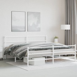 Cadre de lit métal sans matelas et pied de lit blanc 180x200 cm 