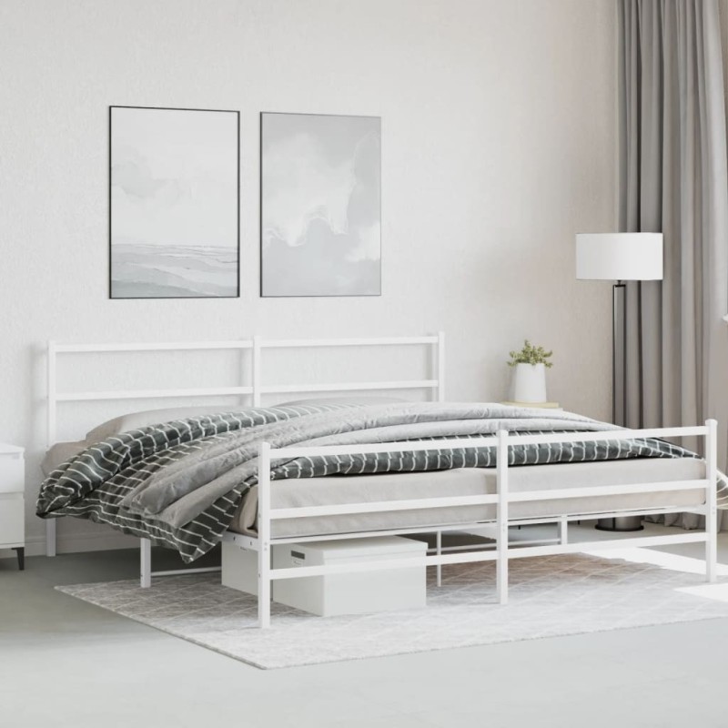 Cadre de lit métal sans matelas et pied de lit blanc 180x200 cm 