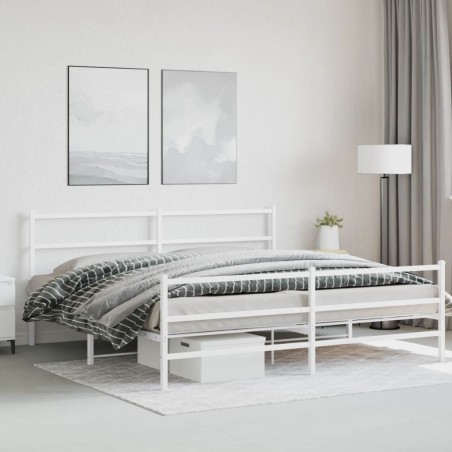 Cadre de lit métal sans matelas et pied de lit blanc 180x200 cm 