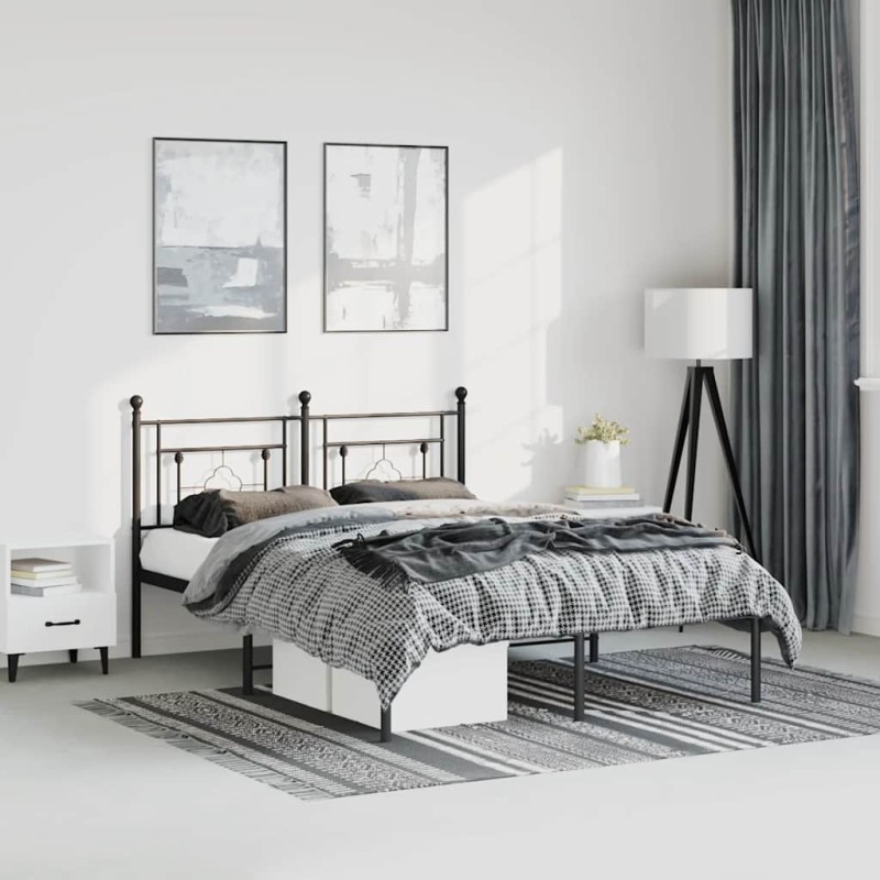 Cadre de lit métal sans matelas avec tête de lit noir 150x200cm 