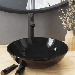 Lavabo de bain avec robinet et drain à poussoir Verre trempé 