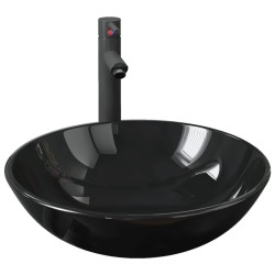 Lavabo de bain avec robinet et drain à poussoir Verre trempé 