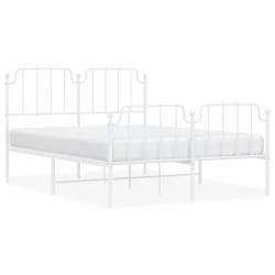 Cadre de lit métal sans matelas et pied de lit blanc 150x200 cm 