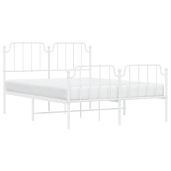 Cadre de lit métal sans matelas et pied de lit blanc 150x200 cm 