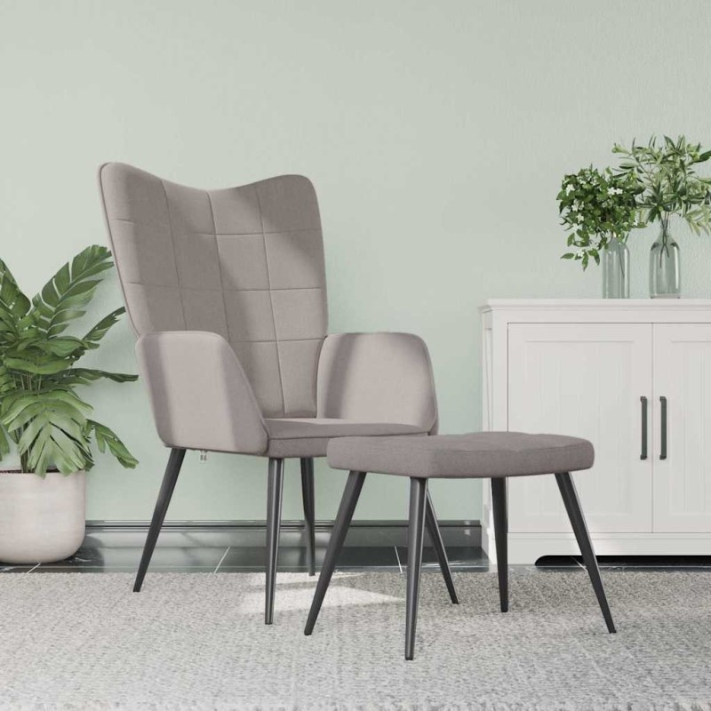 Chaise de relaxation avec tabouret Taupe Tissu Chaise de relaxation avec tabouret Taupe Tissu