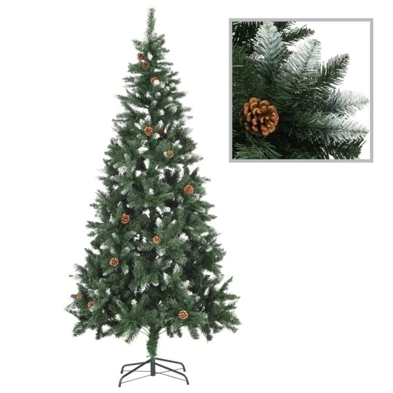 Sapin de Noël avec pommes de pin et paillettes blanches 210 cm Sapin de Noël avec pommes de pin et paillettes blanches 210 cm