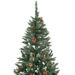 Sapin de Noël avec pommes de pin et paillettes blanches 210 cm 
