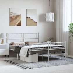 Cadre de lit métal sans matelas et pied de lit blanc 135x190 cm 