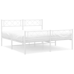 Cadre de lit métal sans matelas et pied de lit blanc 135x190 cm 