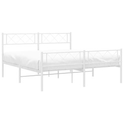 Cadre de lit métal sans matelas et pied de lit blanc 135x190 cm 