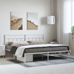 Cadre de lit métal sans matelas et tête de lit blanc 183x213 cm 