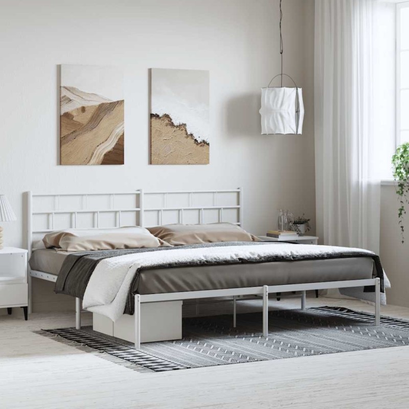 Cadre de lit métal sans matelas et tête de lit blanc 183x213 cm 