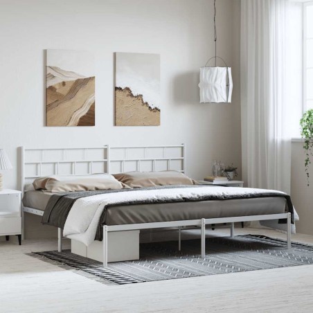 Cadre de lit métal sans matelas et tête de lit blanc 183x213 cm 