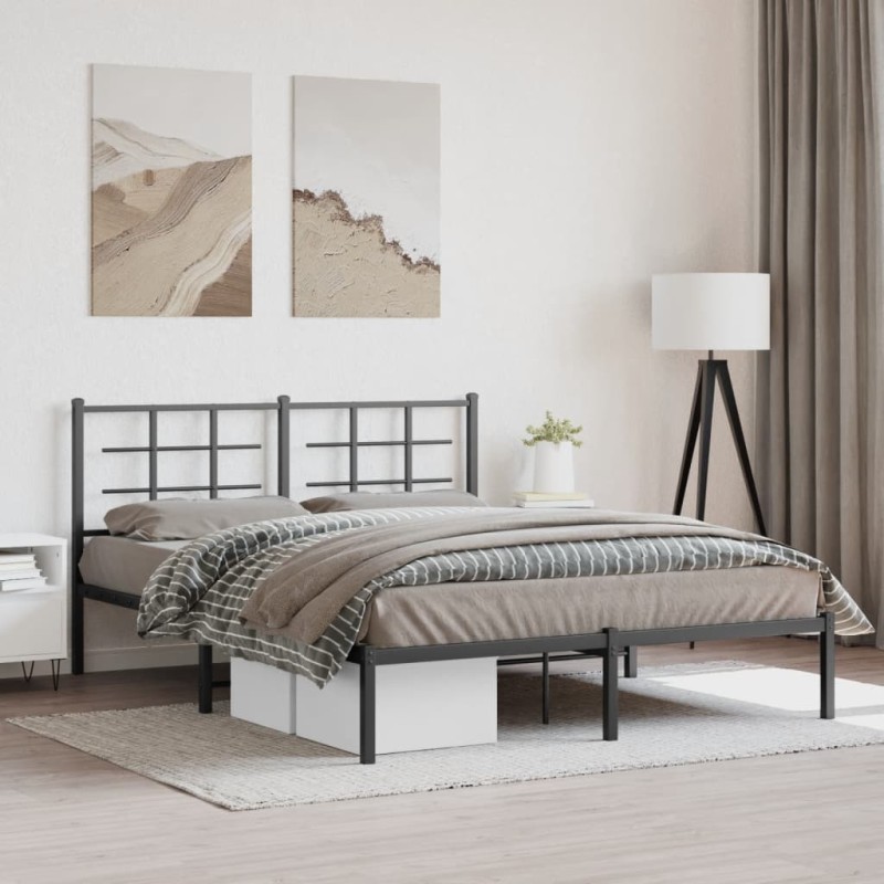 Cadre de lit métal sans matelas avec tête de lit noir 150x200cm 
