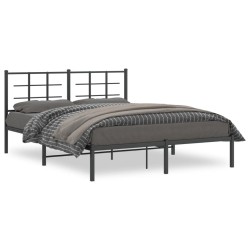 Cadre de lit métal sans matelas avec tête de lit noir 150x200cm 