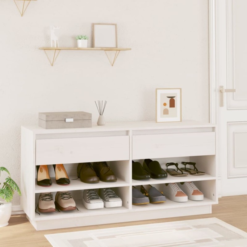 Armoire à chaussures Blanc 110x34x52 cm Bois de pin massif Armoire à chaussures Blanc 110x34x52 cm Bois de pin massif