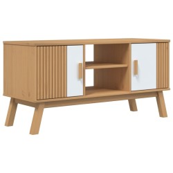 Meuble TV OLDEN blanc et marron 114x43x57 cm bois de pin massif 
