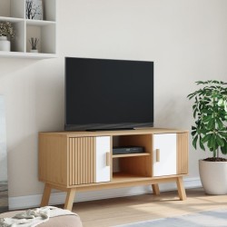 Meuble TV OLDEN blanc et marron 114x43x57 cm bois de pin massif 