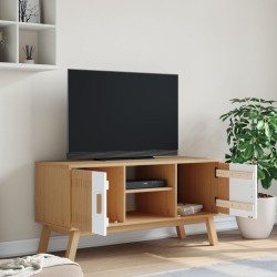Meuble TV OLDEN blanc et marron 114x43x57 cm bois de pin massif 
