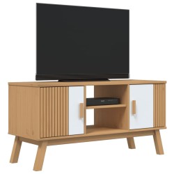 Meuble TV OLDEN blanc et marron 114x43x57 cm bois de pin massif 