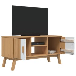 Meuble TV OLDEN blanc et marron 114x43x57 cm bois de pin massif 