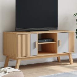 Meuble TV OLDEN gris et marron 114x43x57 cm bois de pin massif 